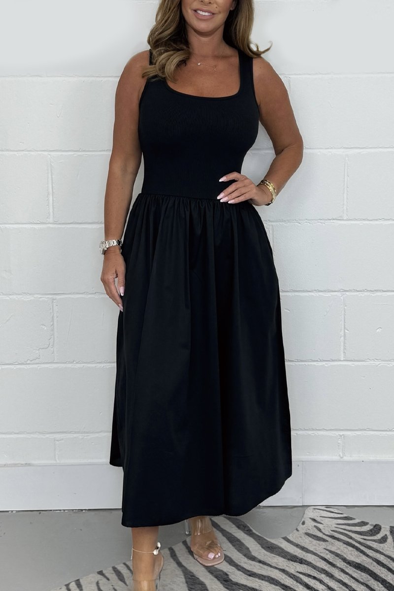 Stylish Sleeveless A-Line Dress with Square Neckline