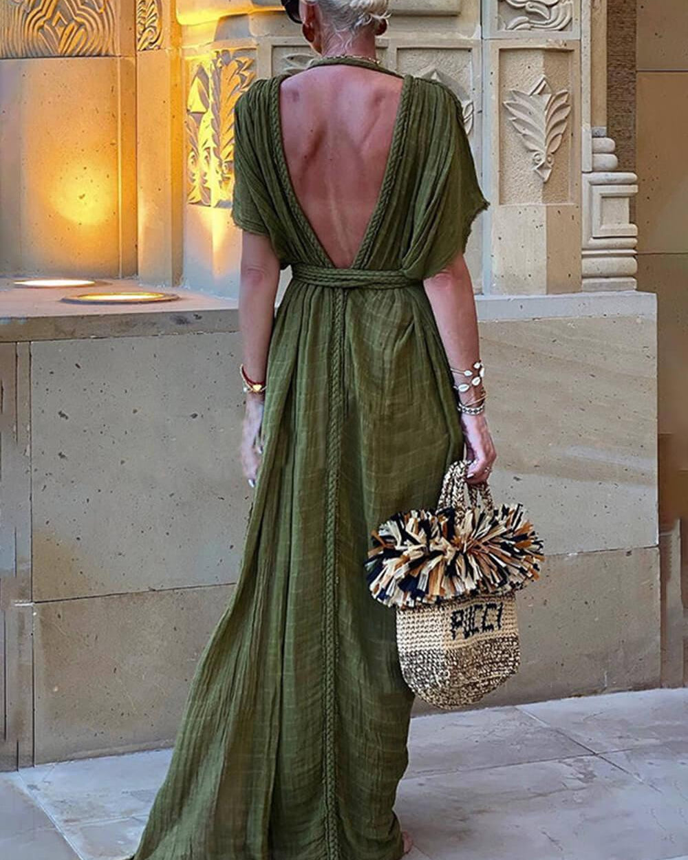 Elena | Kimono Draped Braids Slit Maxi Dress