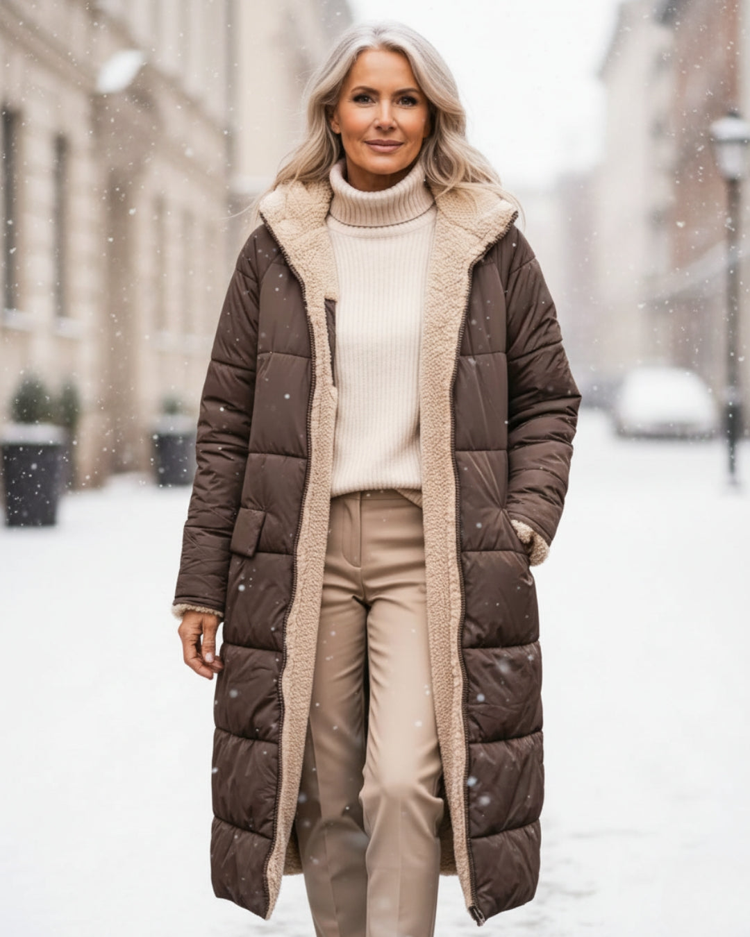 Women's Jacket | Long Quilted with Shearling and Collar