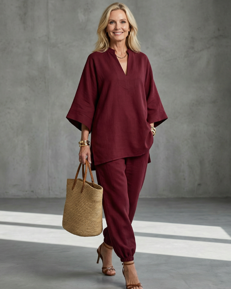Georgiana | V Neck Tunic Gathered Trouser Set