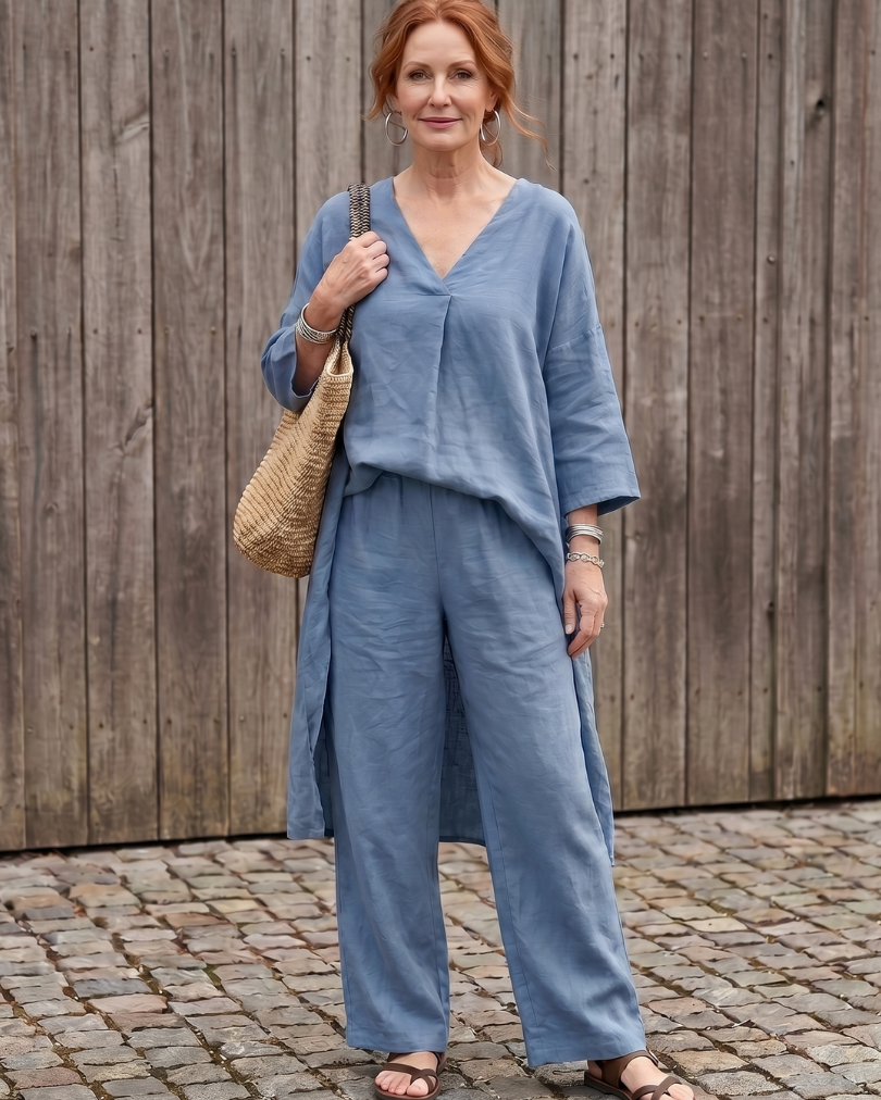 Onyx | Loose Tunic Top Wide Leg Pant Set