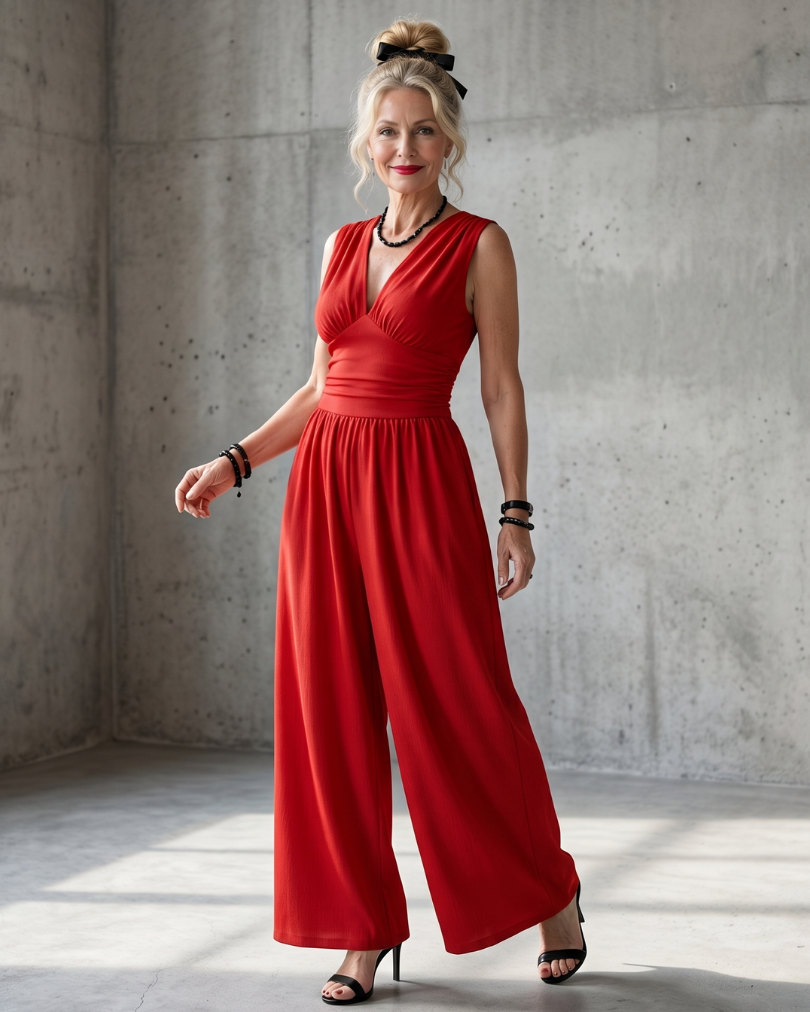 Vincenza | Deep V Waist Defined Wide Leg Jumpsuit
