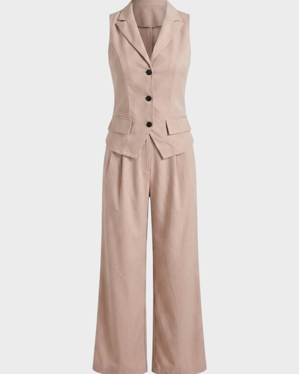 Women's Two-Piece Set with V-Neck and Buttons