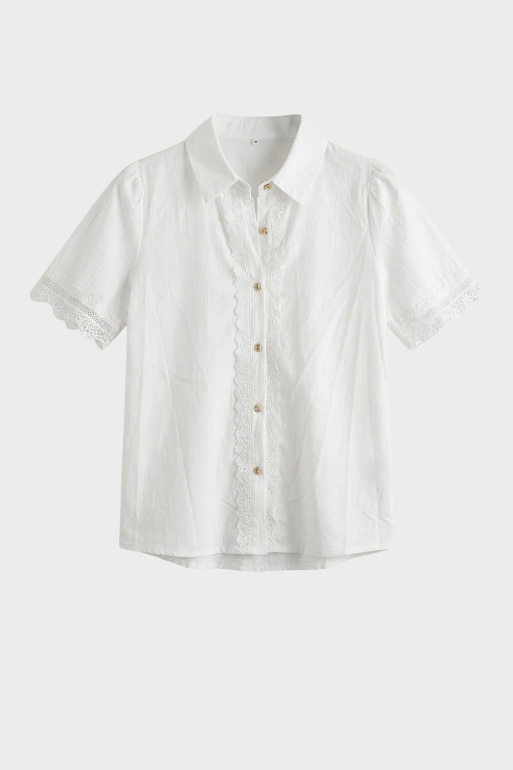Vintage-Inspired Lace Trim White Blouse