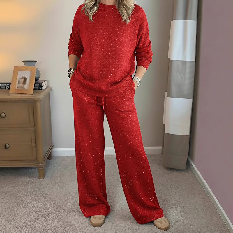 Shiny women's two-piece set with long pants