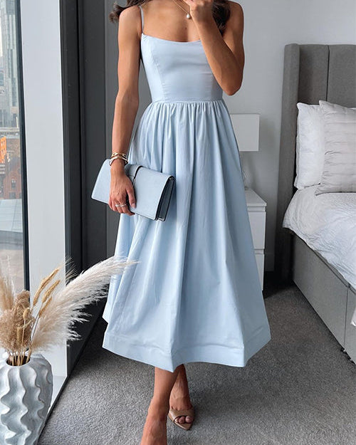 Women’s Elegant Sleeveless Midi Dress with Spaghetti Straps