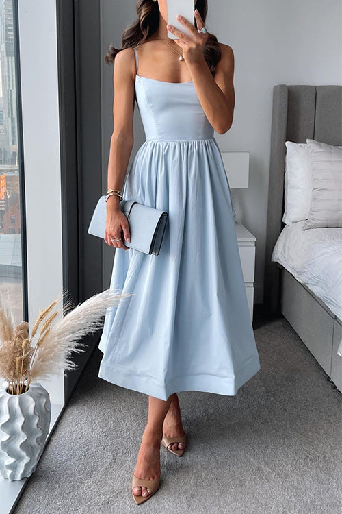 Women’s Elegant Sleeveless Midi Dress with Spaghetti Straps
