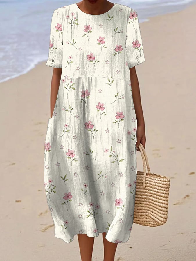 Juriz | Short-Sleeved Women's Dress with Floral Print