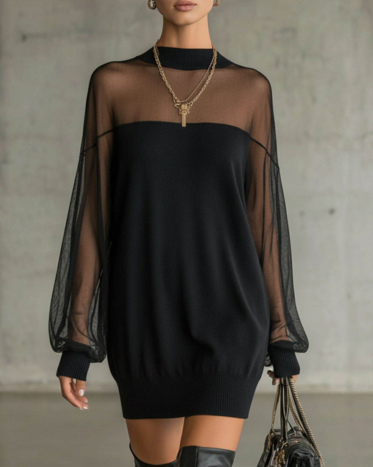 Women's Mini Dress | with Tulle and Sheer Top