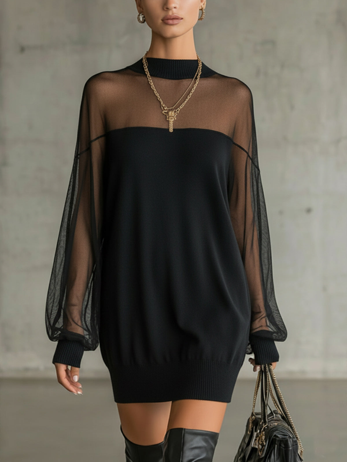 Women's Mini Dress | with Tulle and Sheer Top