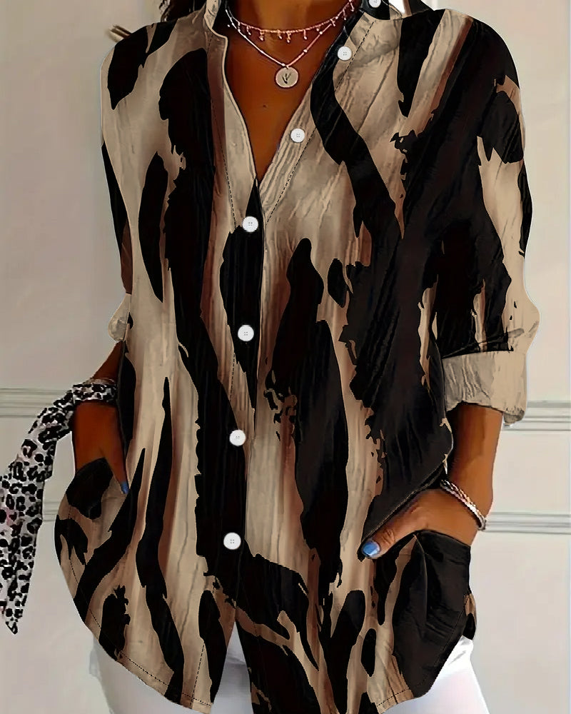 Women's Oversized Blouse with Print and Buttons