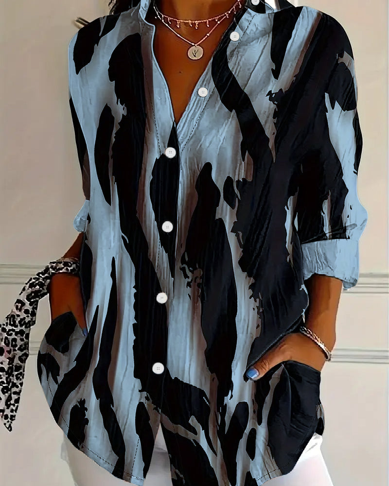 Women's Oversized Blouse with Print and Buttons