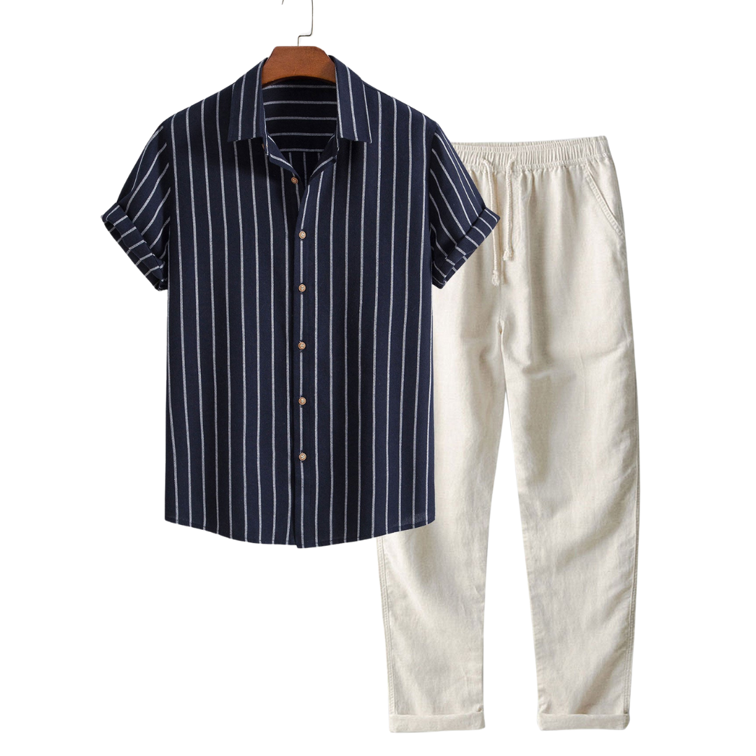 Striped Men's Set – Shirt & Pants for Spring, Summer & Autumn