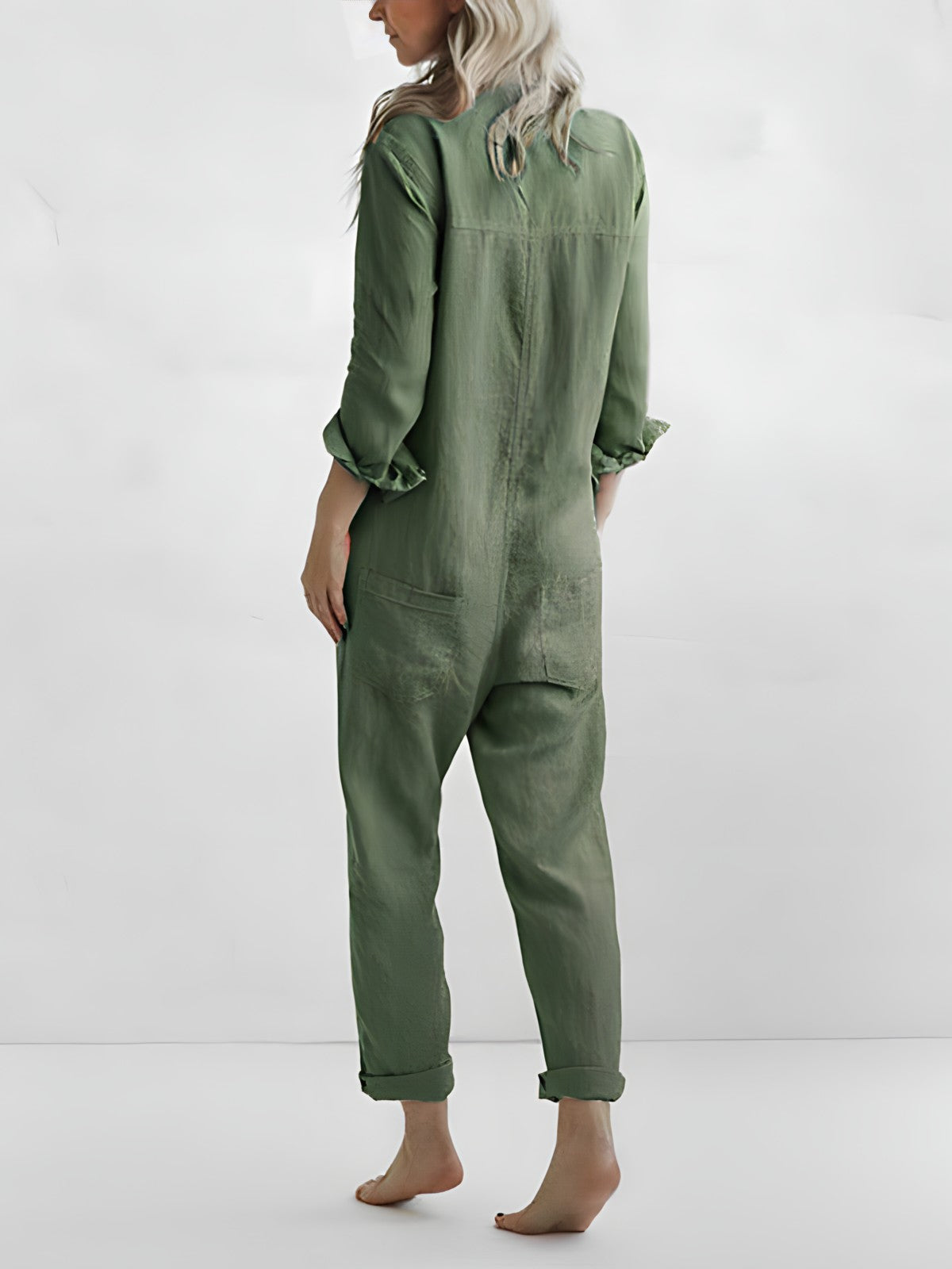 Women’s Button-Up Long Sleeve Jumpsuit with Relaxed Fit