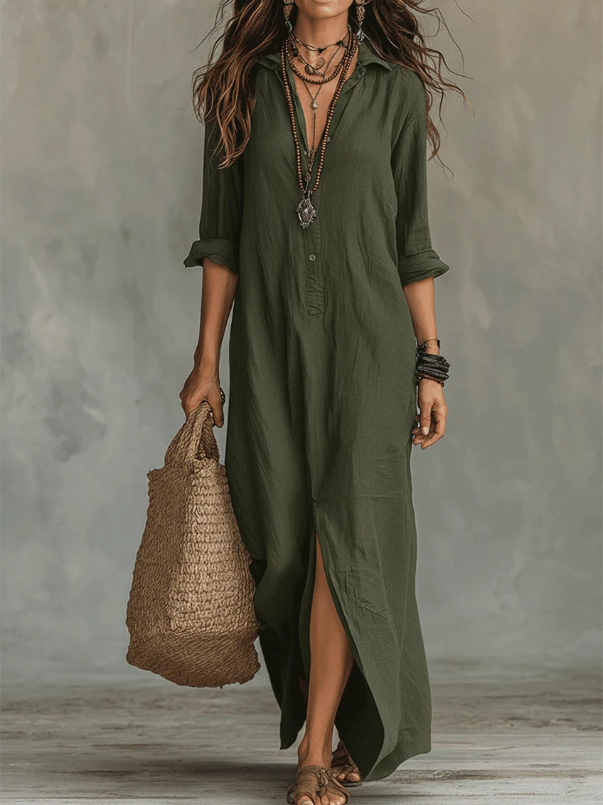 Soline | Long Black Dress with Buttons