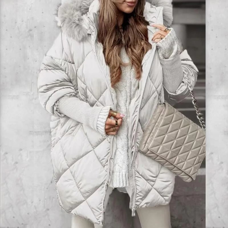 Women's Mid-Length Parka – Knitted Sleeves for Autumn and Winter, Comfortable Fit for Cold Days