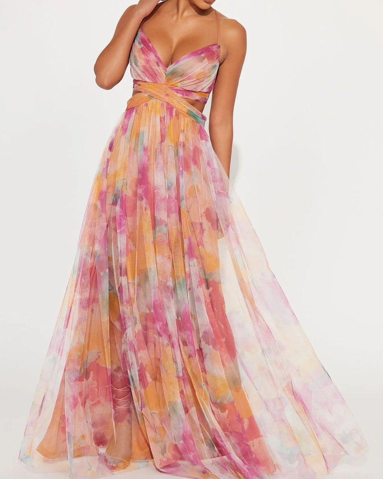 Karen | Painted Floral Print Maxi Dress