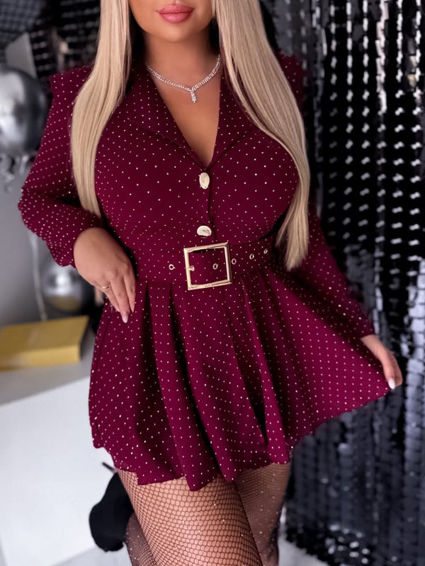 Women's dress with flaps and crystals with a belt