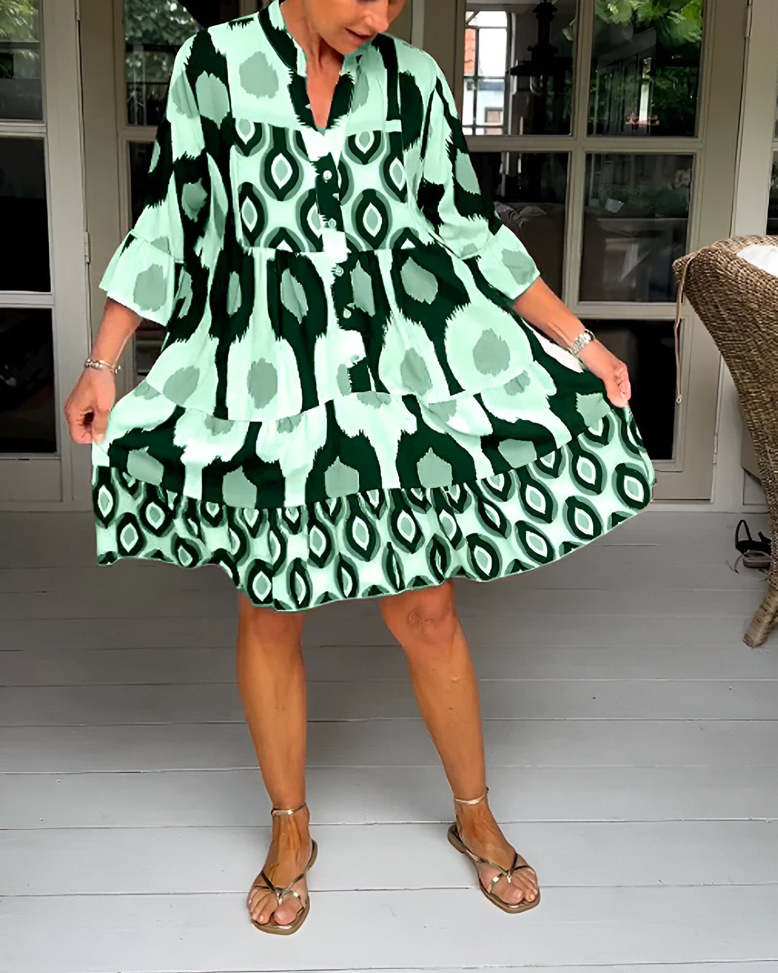 Parker | Geometric Tiered Midi Dress for Bold Boho Style