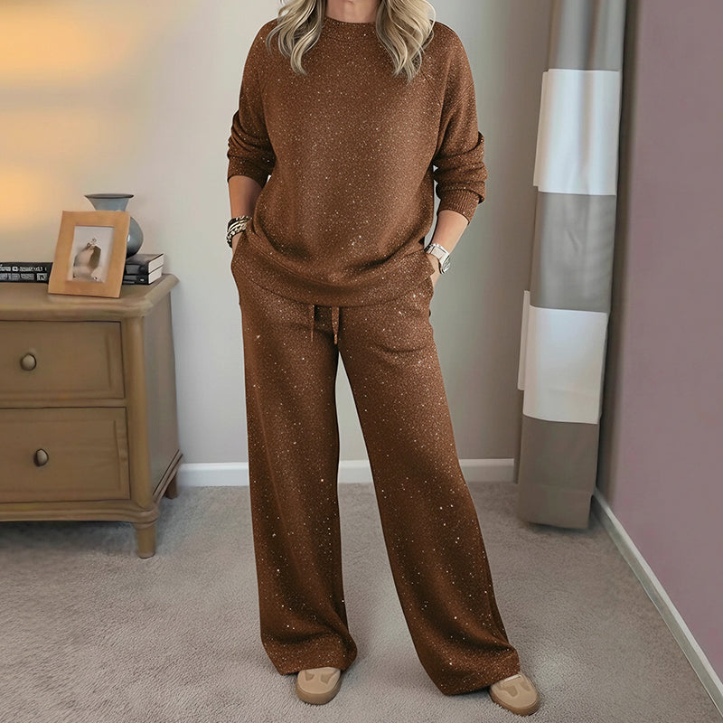 Shiny women's two-piece set with long pants