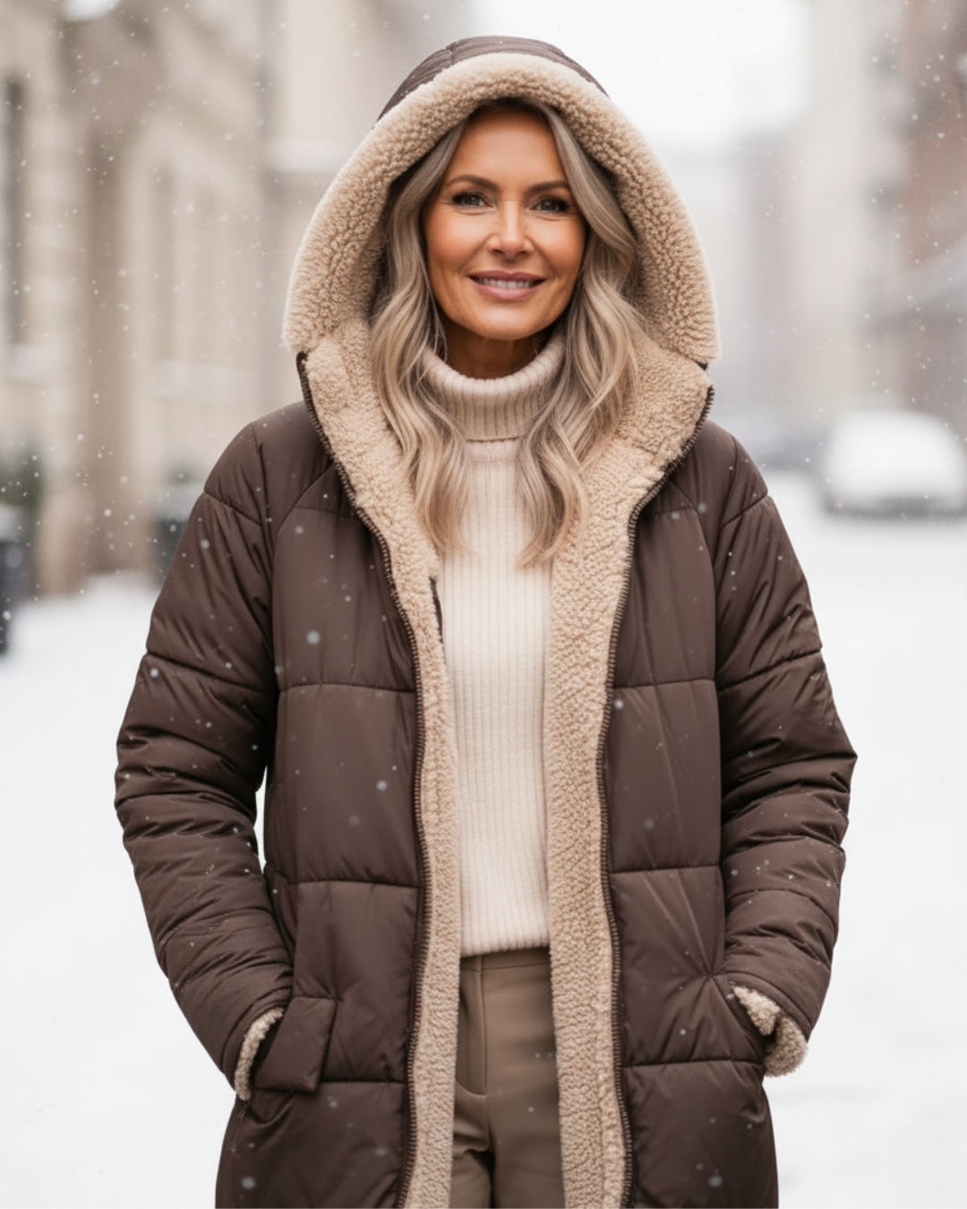 Women's Jacket | Long Quilted with Shearling and Collar