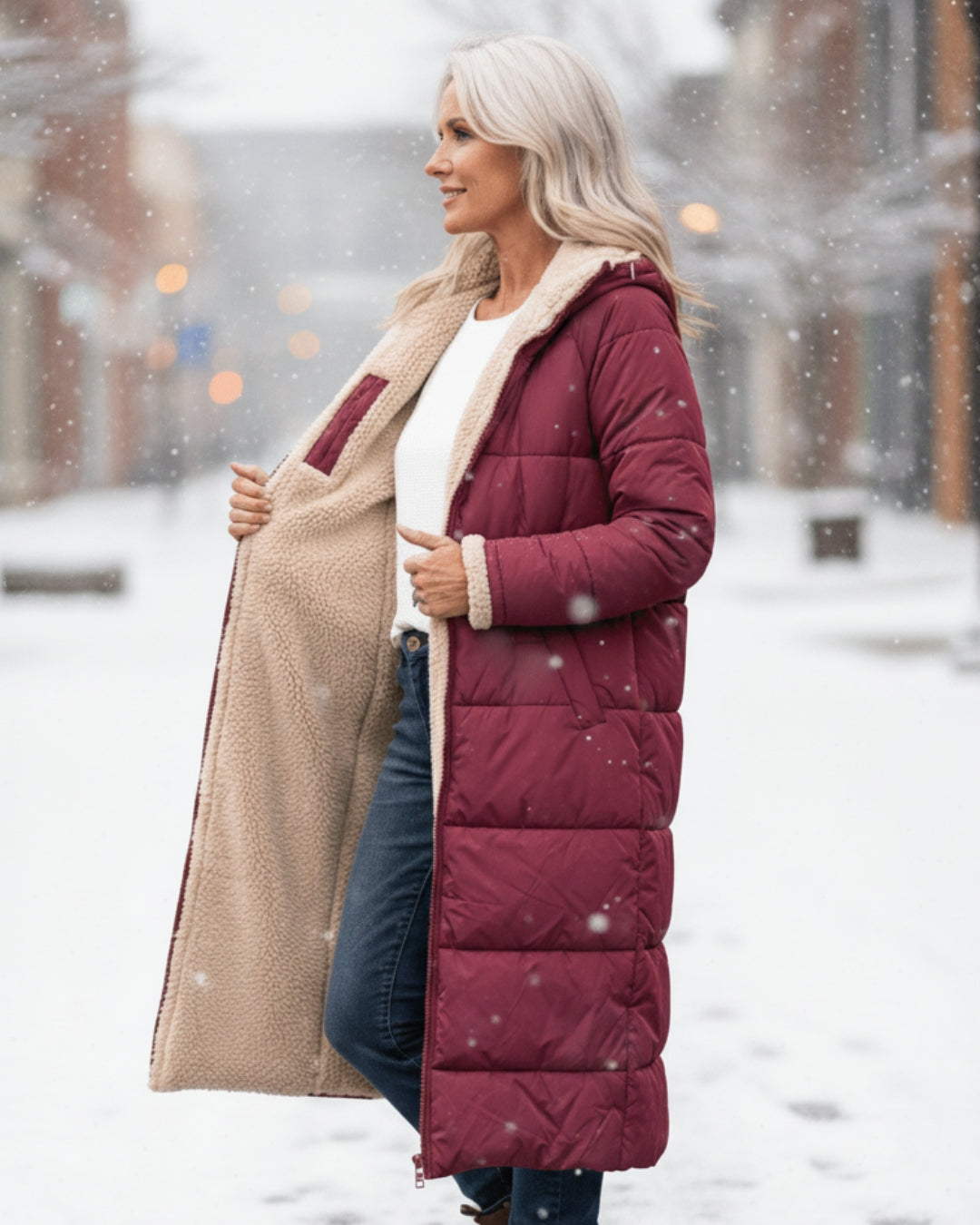 Women's Jacket | Long Quilted with Shearling and Collar