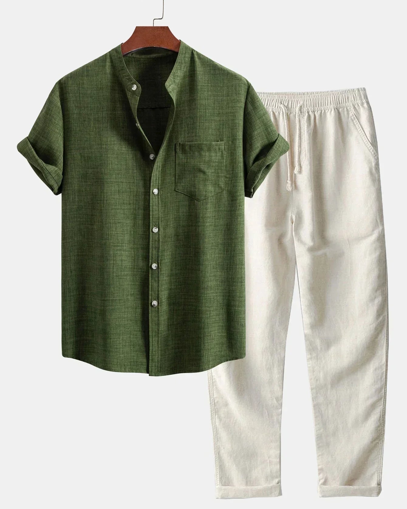 Men’s Short-Sleeve Set – Stand-Up Collar & Breathable Fit