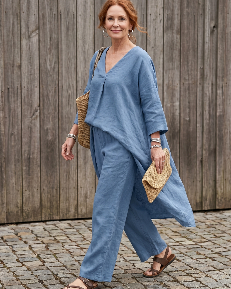 Onyx | Loose Tunic Top Wide Leg Pant Set
