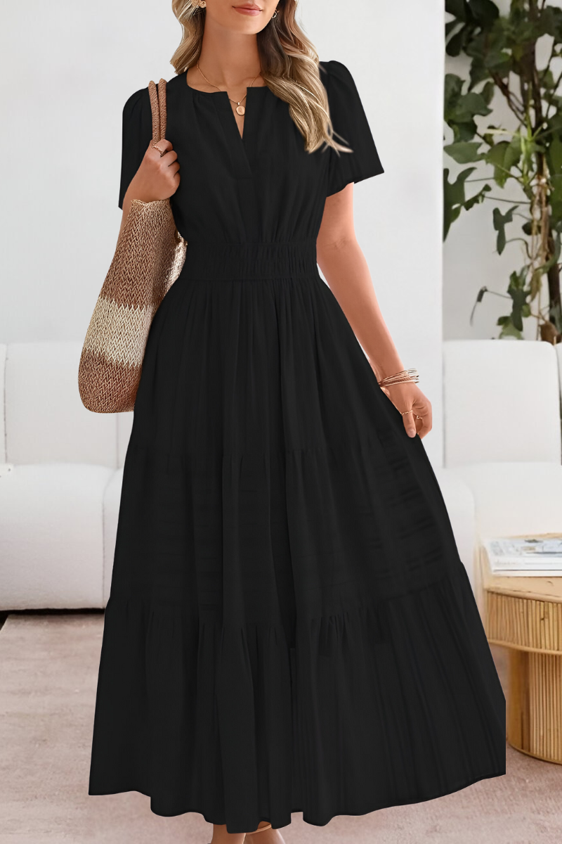 Chloe | Women's Boho Short Sleeve Smocked Midi Dress