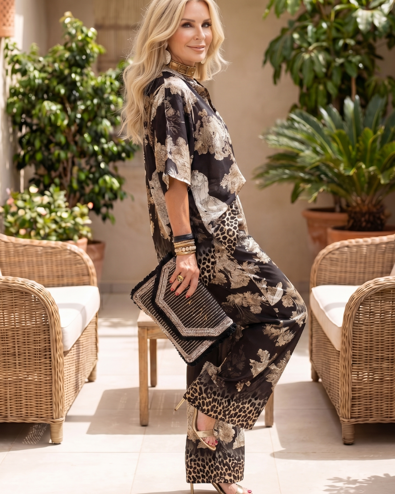 Mina | Printed Wide Leg Wrap Top Set