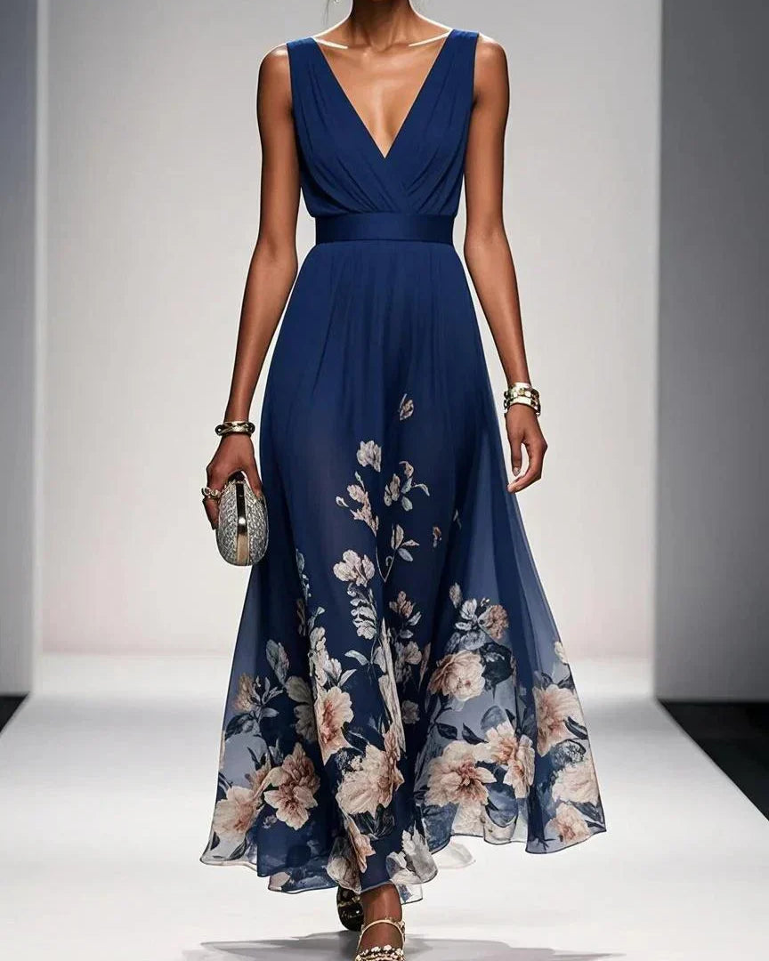 Rose | Light Blue Floral V-Neck Maxi Dress
