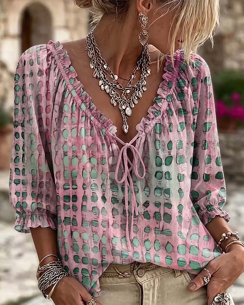 Polka Dot Blouse with Lacing