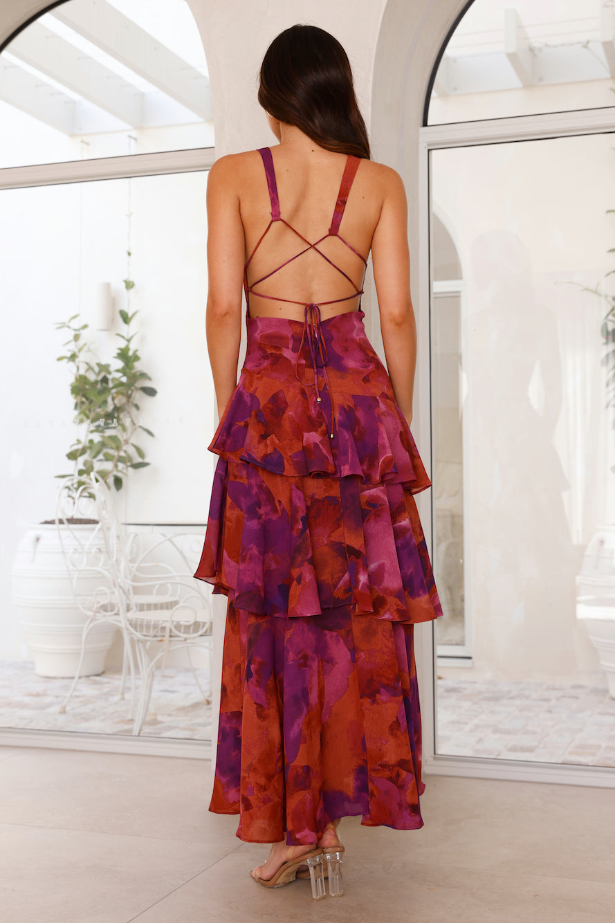 Women's maxi dress with a V-neck and ruffles