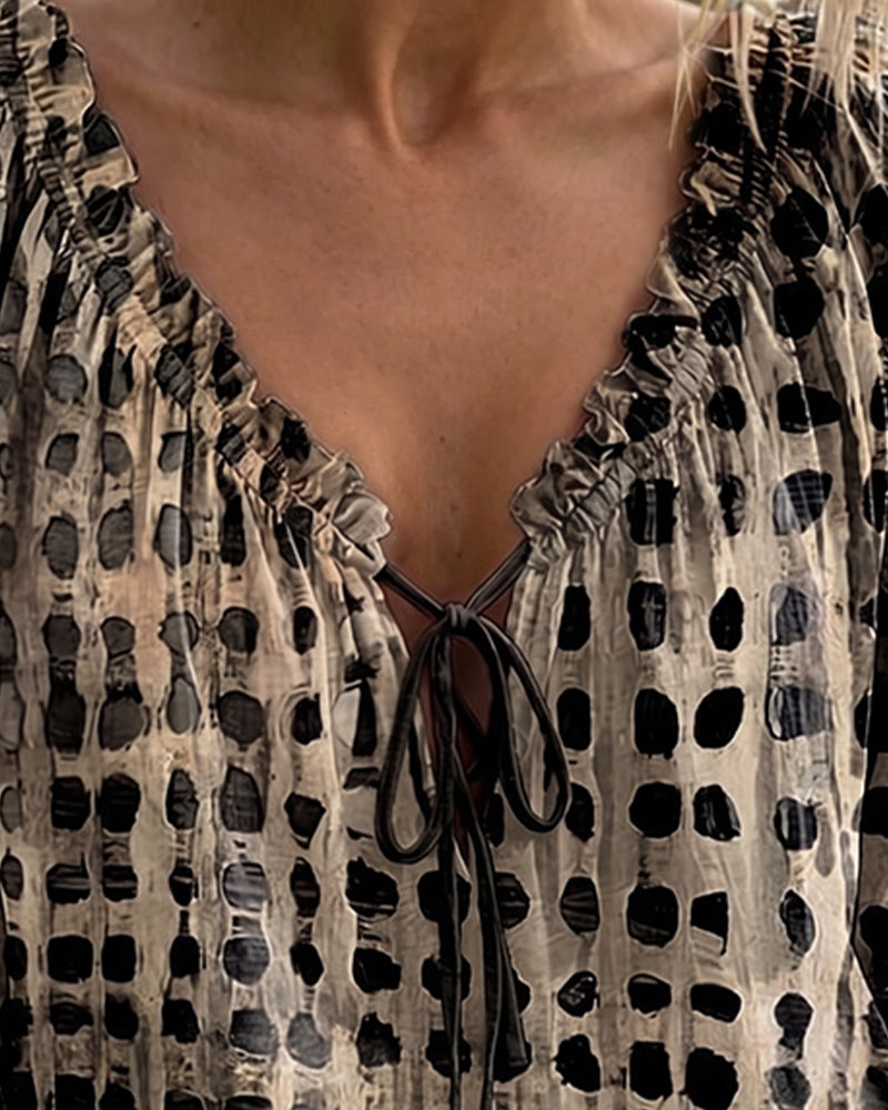 Polka Dot Blouse with Lacing
