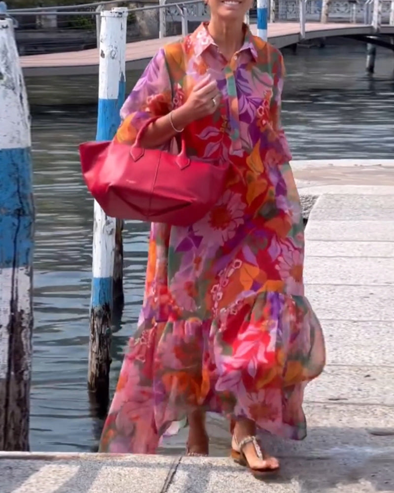 Helena | Colorfully Printed Dress with Loose Lantern Sleeves