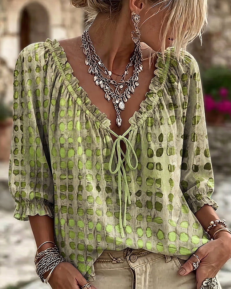 Polka Dot Blouse with Lacing
