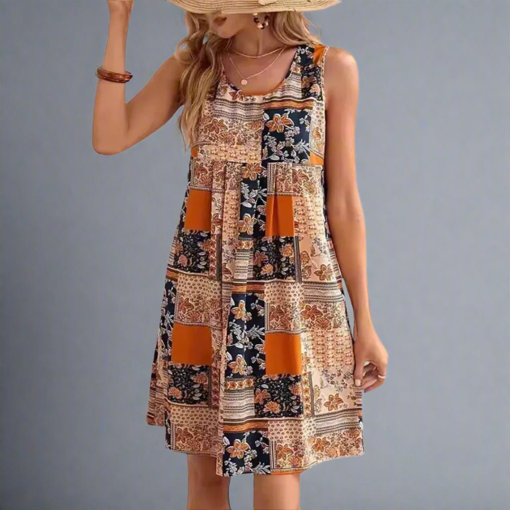 Sophia | Women's Boho Patchwork Print Sleeveless Mini Dress