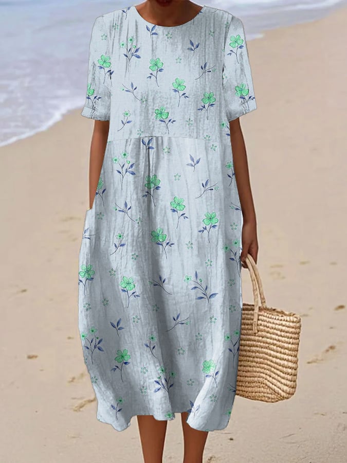 Juriz | Short-Sleeved Women's Dress with Floral Print