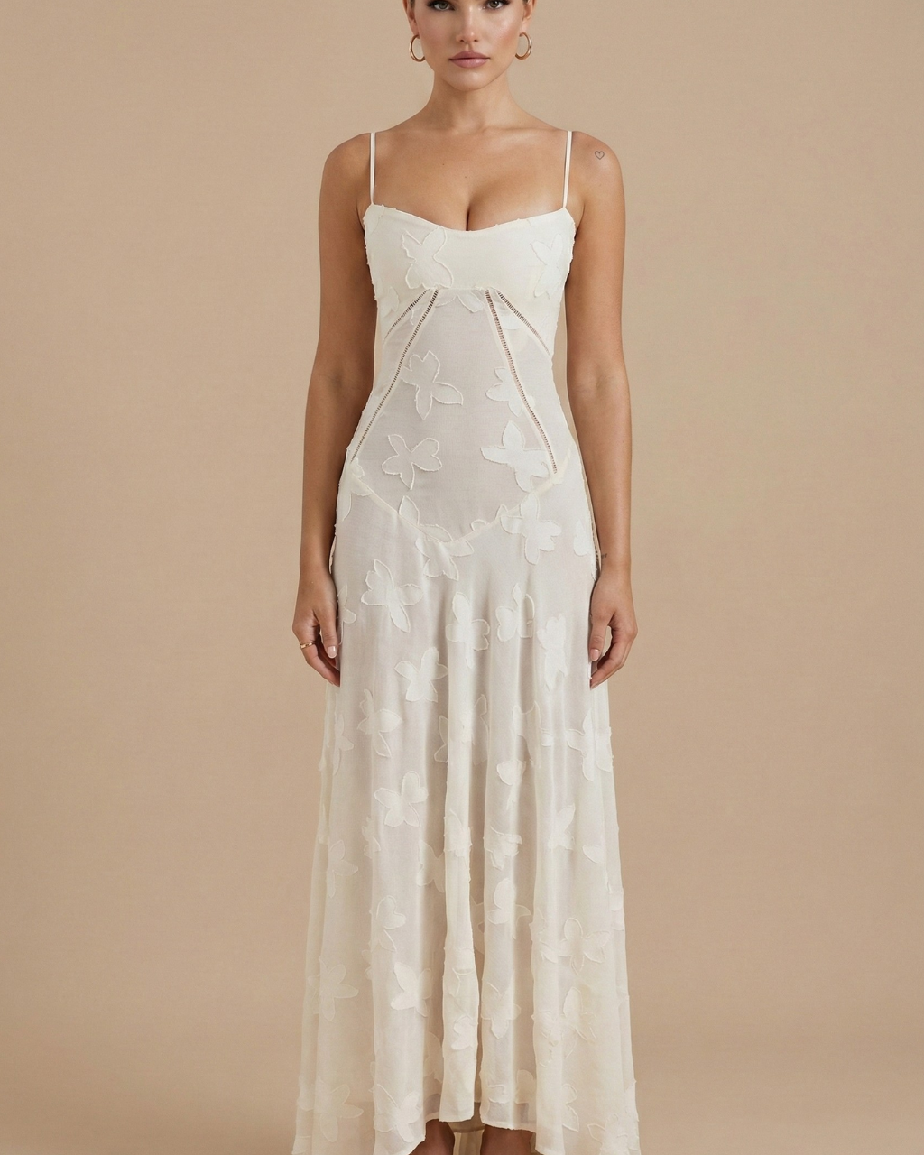 Women's Floral Maxi Dress - Spaghetti Strap Sweetheart Neck Lace Overlay