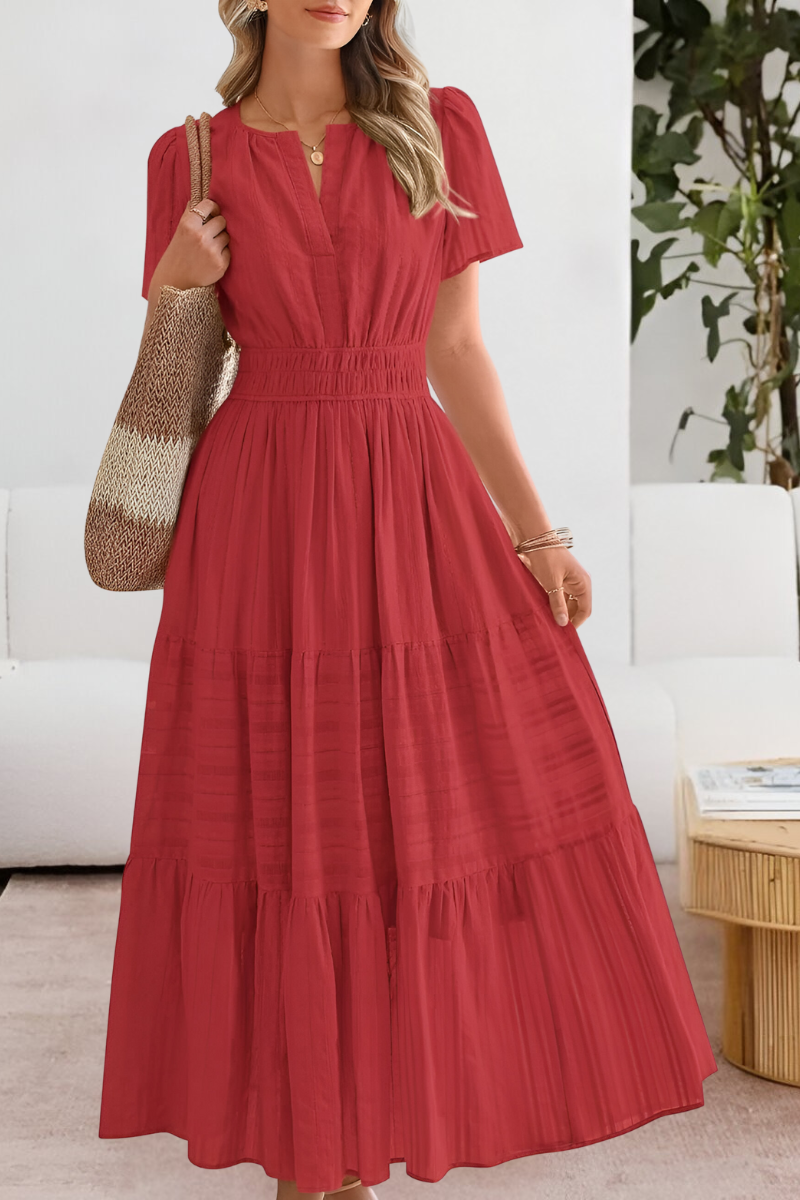 Chloe | Women's Boho Short Sleeve Smocked Midi Dress