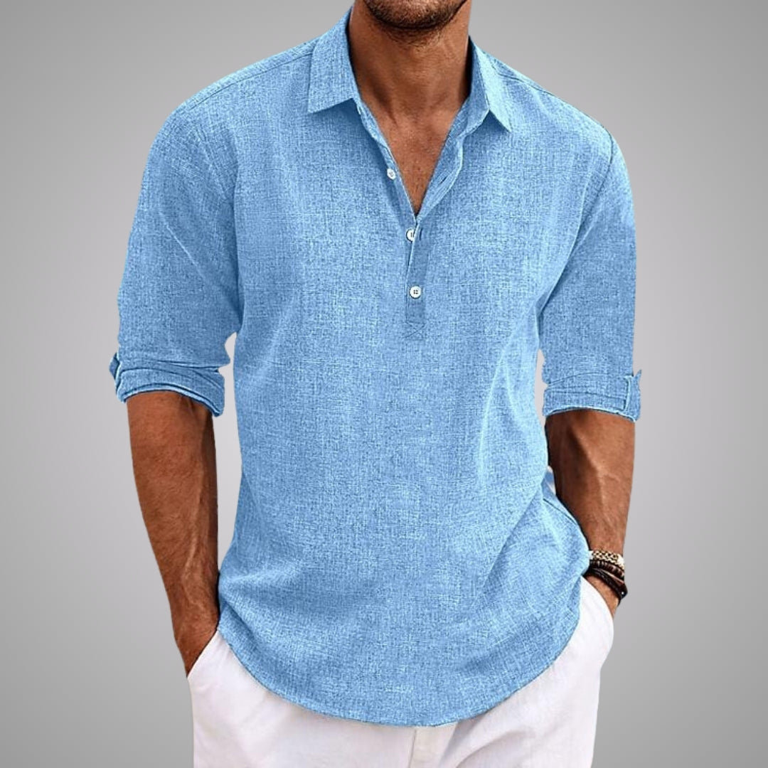 Men's Casual Linen Henley Shirt