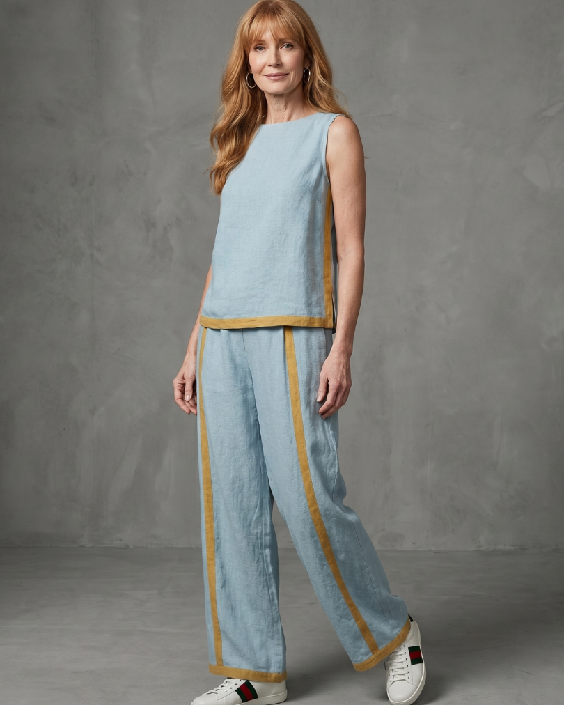 Inara | Sleeveless Top Wide Leg Contrast Pants Set