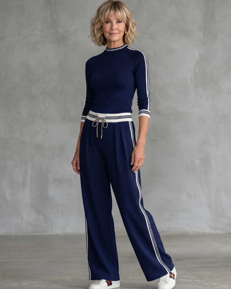Eirlys | Fitted Long Sleeve Top Wide Leg Pants Set