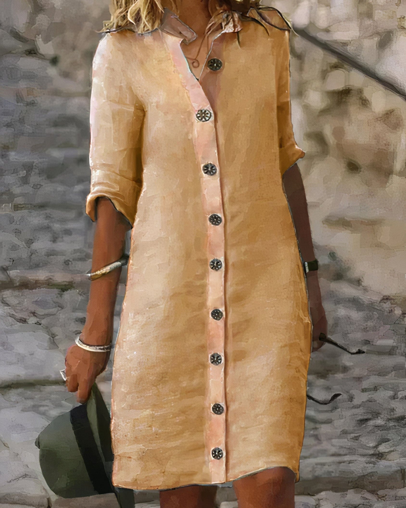 Women’s Button-Up Shirt Dress with Relaxed Fit and Collar