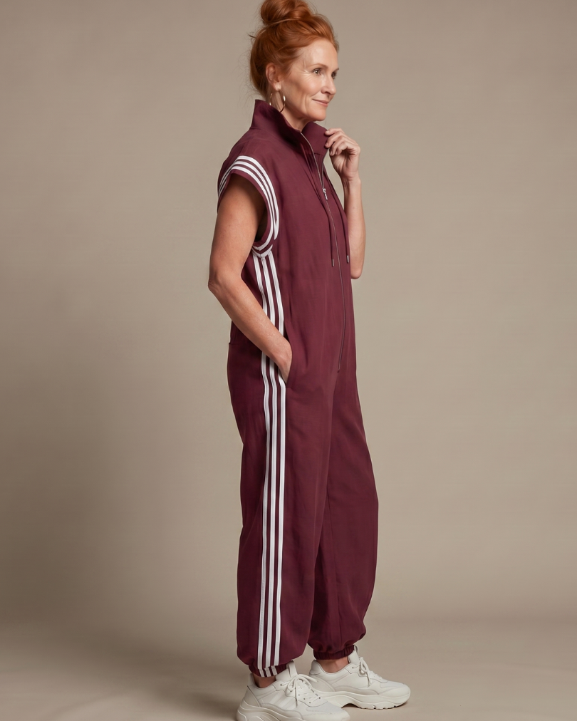 Lark | Zip Front Stripe Panel Jumpsuit