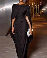 Women's Evening Dress | Long Asymmetrical with Draping