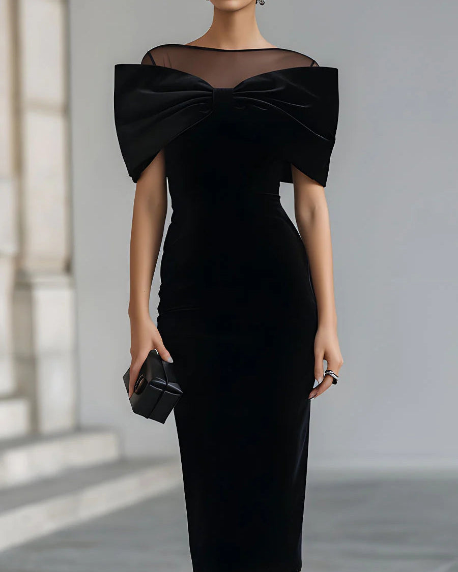 Elegant Midi Dress for Women | with Bow and Tulle