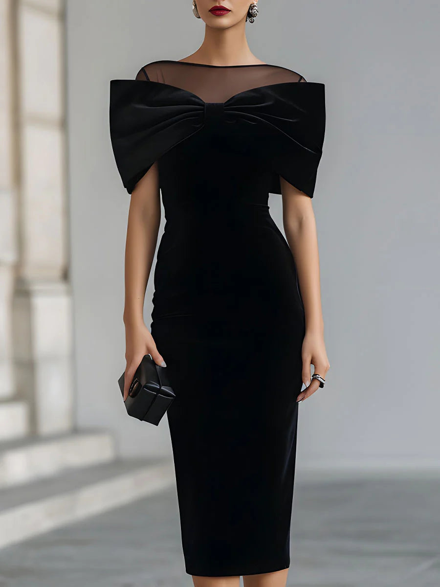 Elegant Midi Dress for Women | with Bow and Tulle
