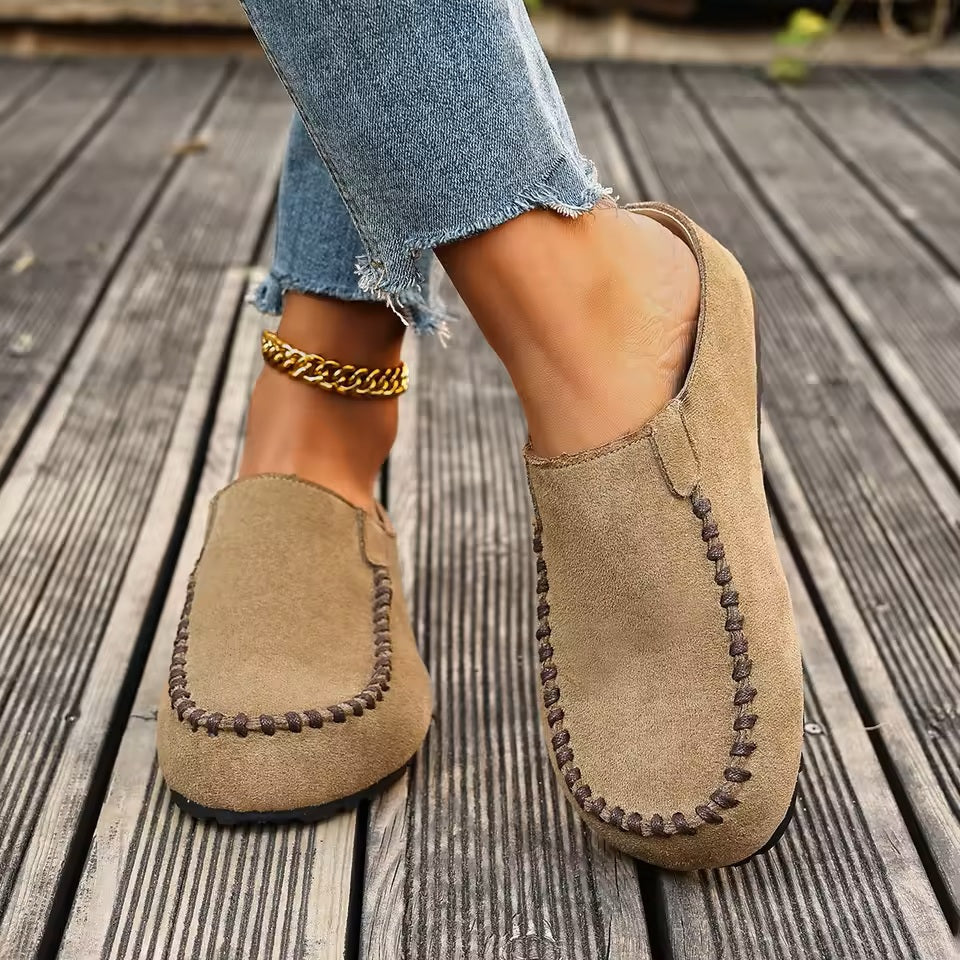 Women's Slip-On Moccasins | with Stitching and Flat Sole