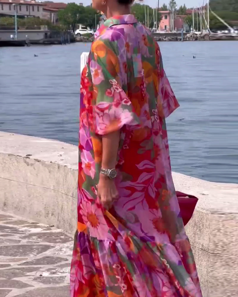Helena | Colorfully Printed Dress with Loose Lantern Sleeves